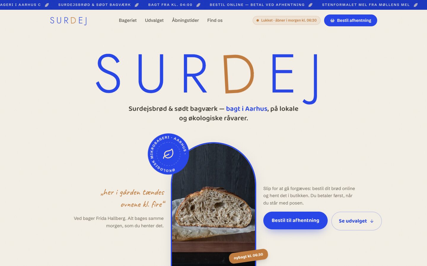 Demo af Surdej og Co., et bageri med online bestilling